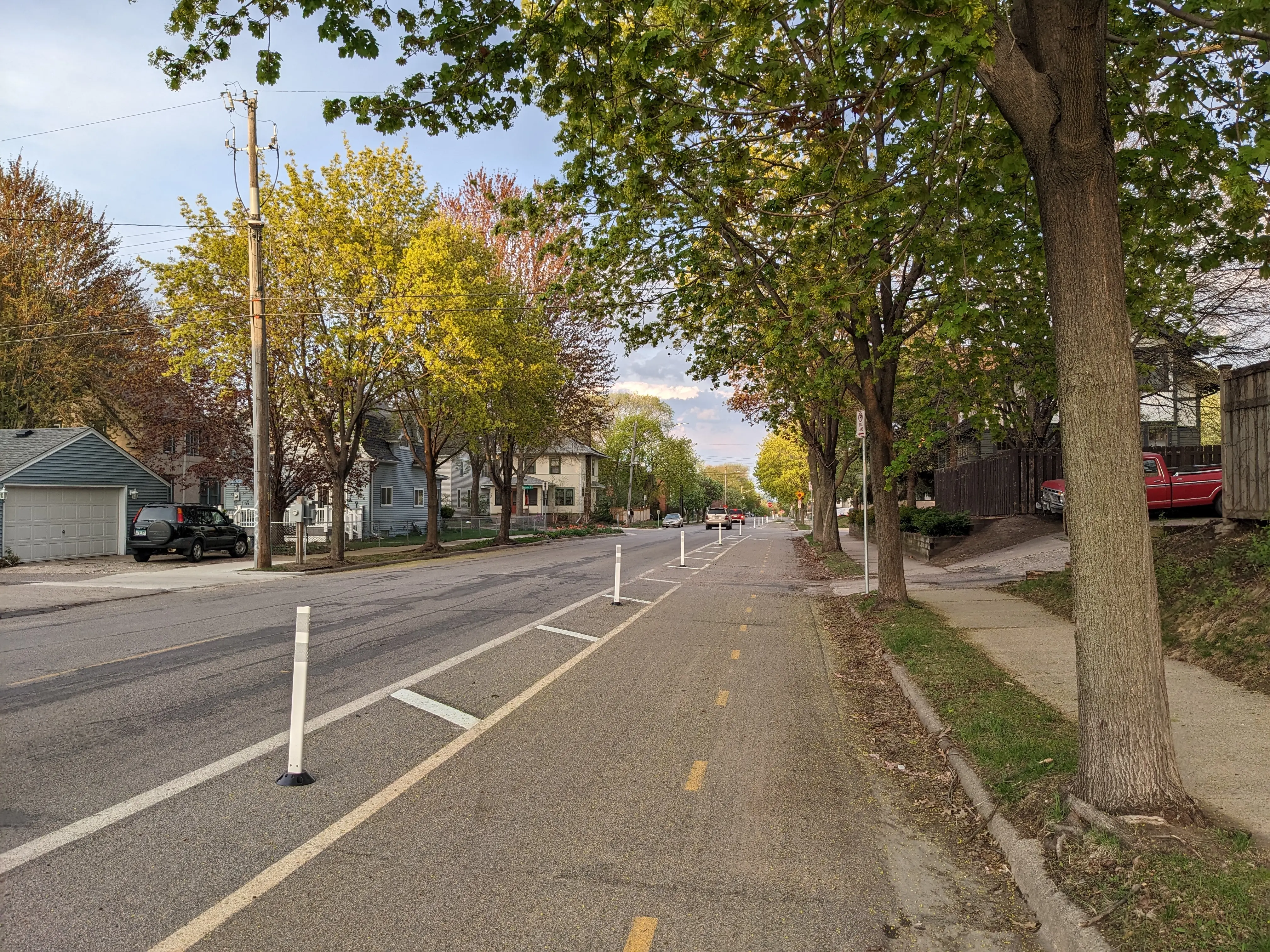 A protected two-way bike lane through a neighborhood in Minneapolis.